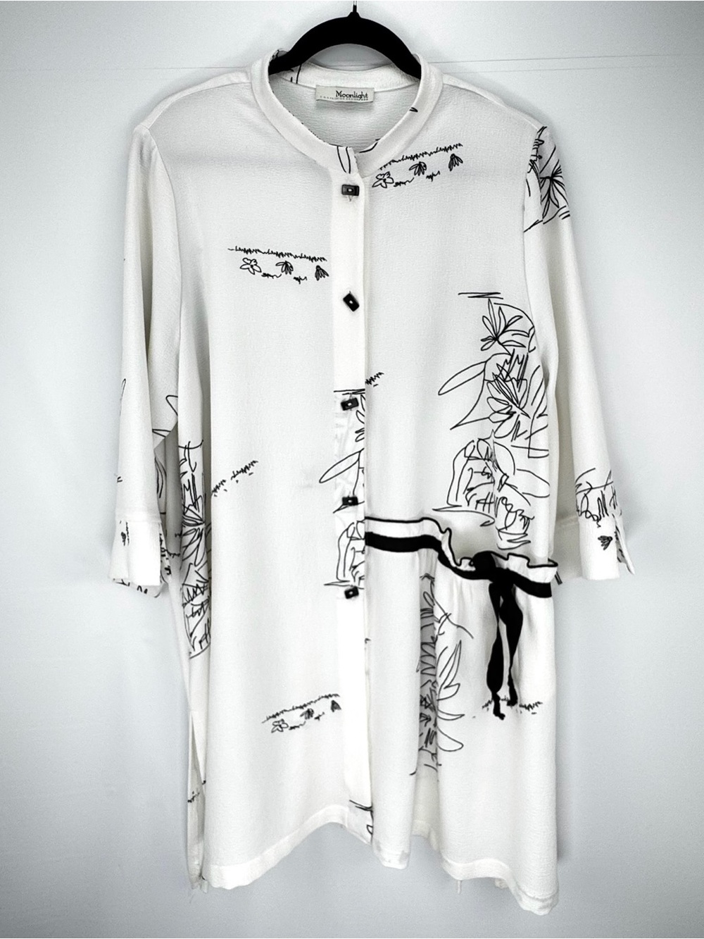 Moonlight White & Black Abstract Printed Mini Dress Tunic